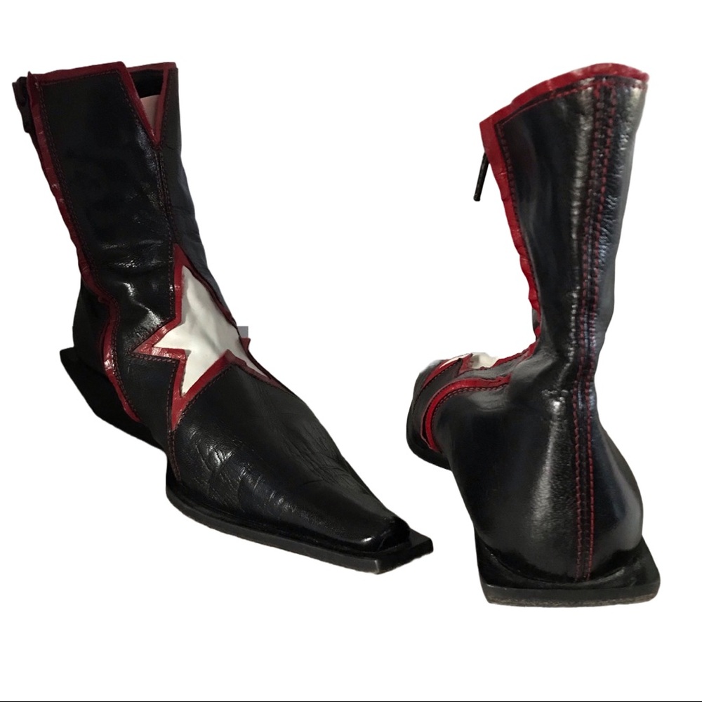 GOFFREDO FANTINI MATERIA PRIMA BLACK, RED AND WHITE STAR DESIGN BOOTS (36) - Picture 4 of 13
